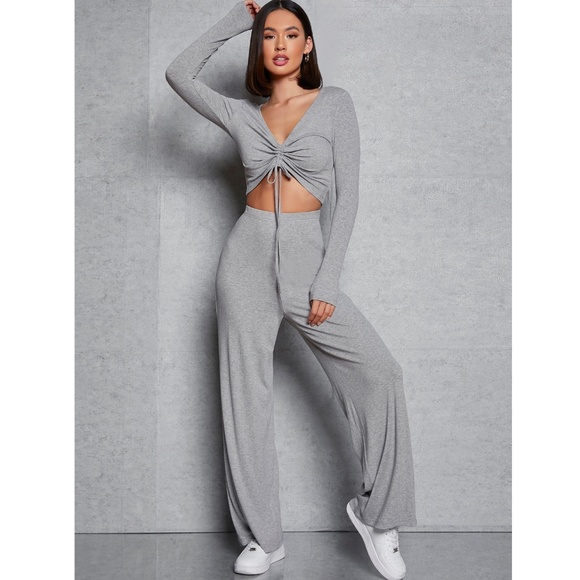Rouge! Other - Grey Rib Knit 2 Piece Loungewear Set